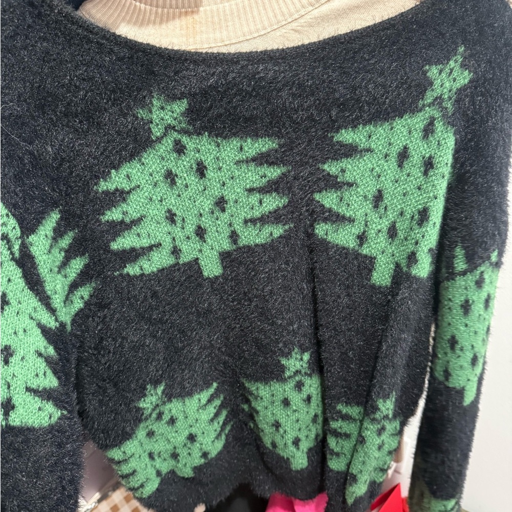 SHEIN Black and Green Tree Pattern Sweater